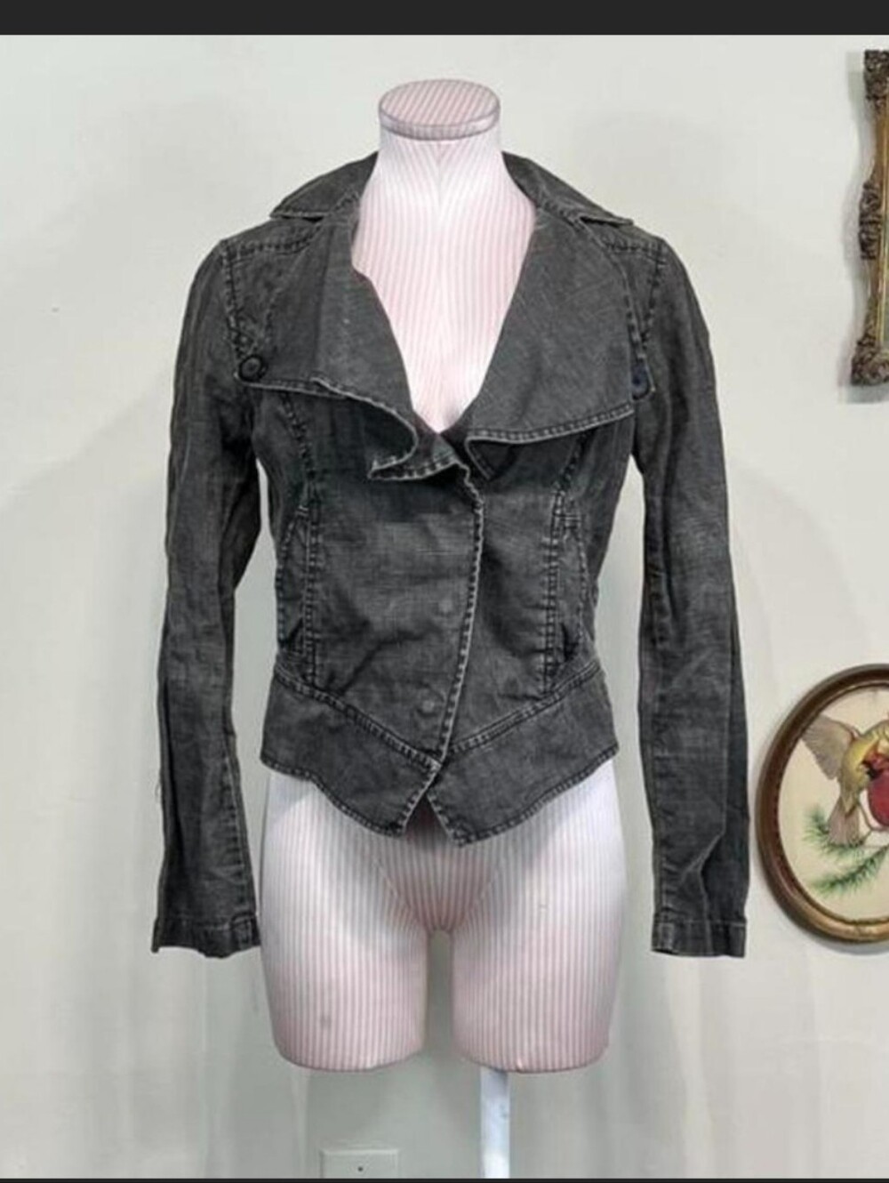 CAbi Charcoal Gray Washed Linen Denim Jacket